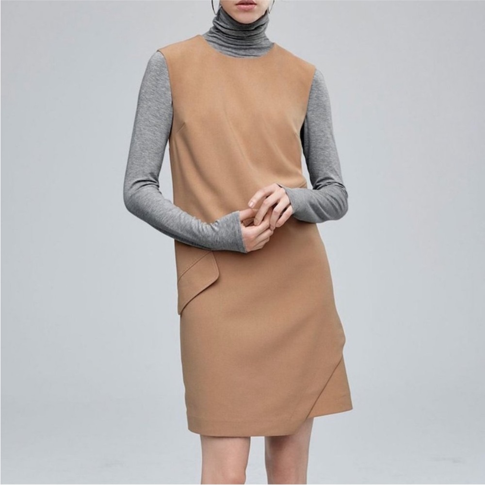 Halogen Brown Bear Asymmetrical Neutral Tan Shift Dress Sleeveless Size XL